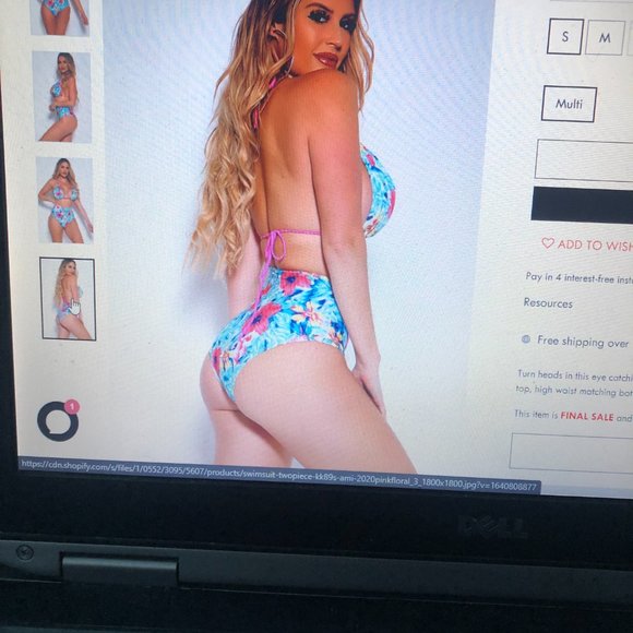 Bikini Pink Floral Halter High Waist Two Piece Swimtsuit New in Package Size S - Picture 2 of 7